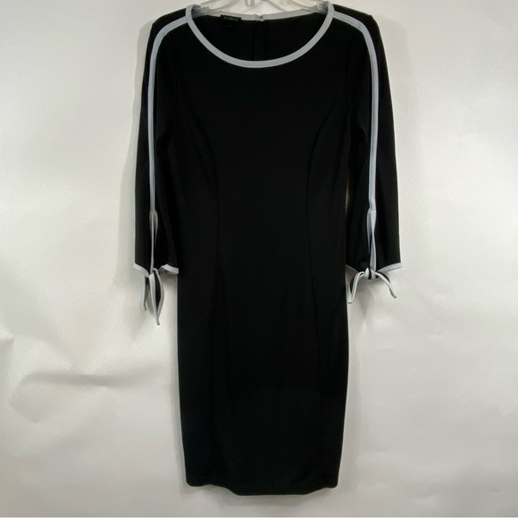 TALBOTS Black with White Trim 3/4 Sleeve Midi Dress with Tie Sleeves, S - Picture 11 of 11